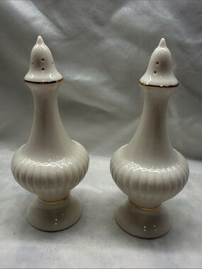 White Porcelain Salt and Pepper Shakers with Gold Trim